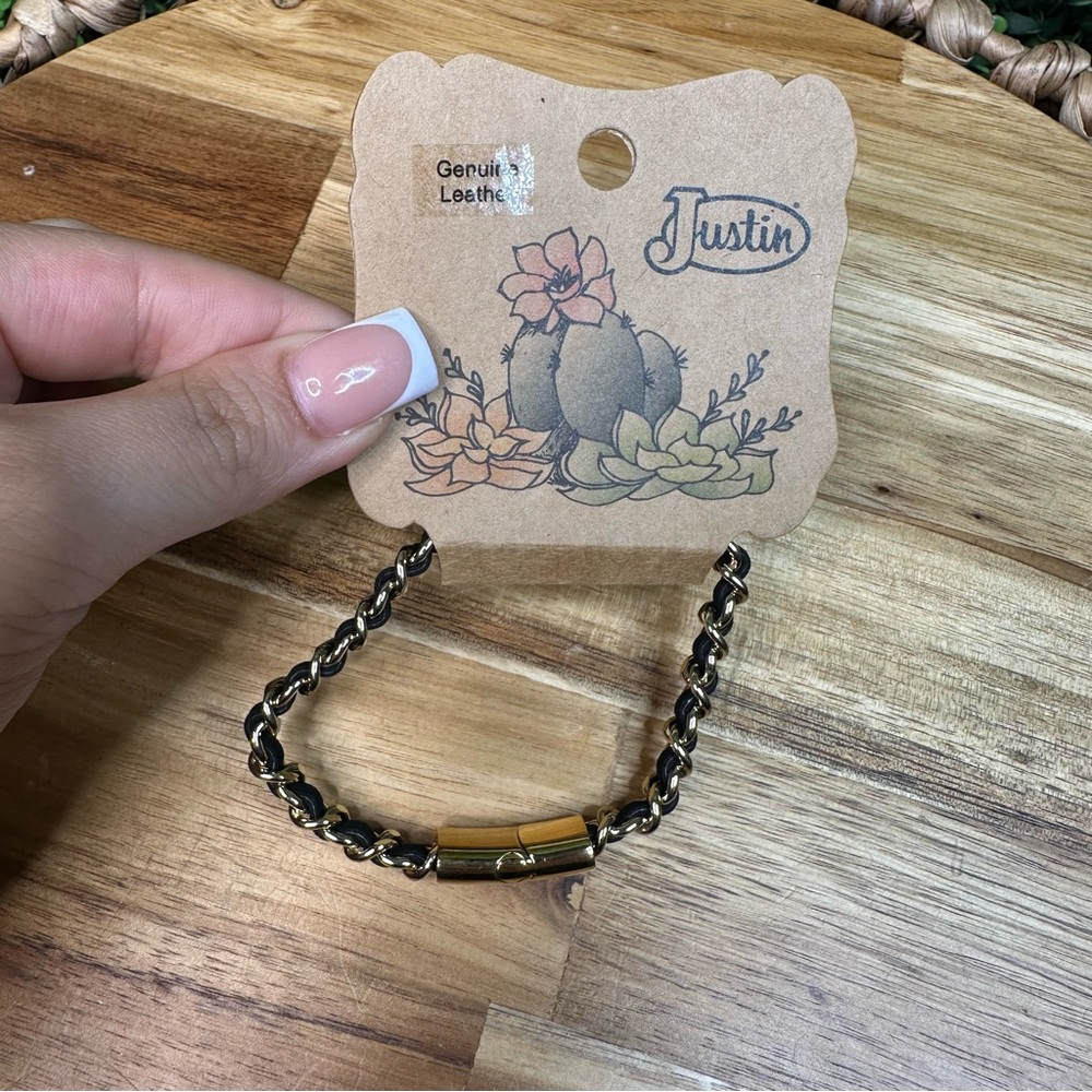 Nwt Justin Gold and Black leather Bracelet